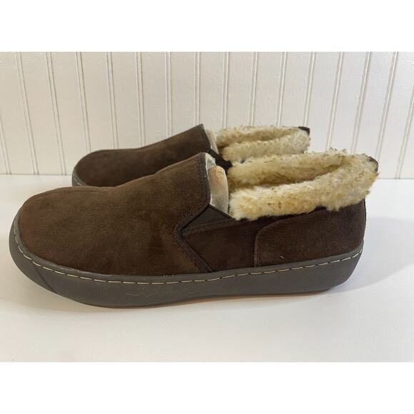 Magellan Slipper Mens 9 Moccasin Brown Suede Leather Fur Lined Comfort Casual - Picture 3 of 14